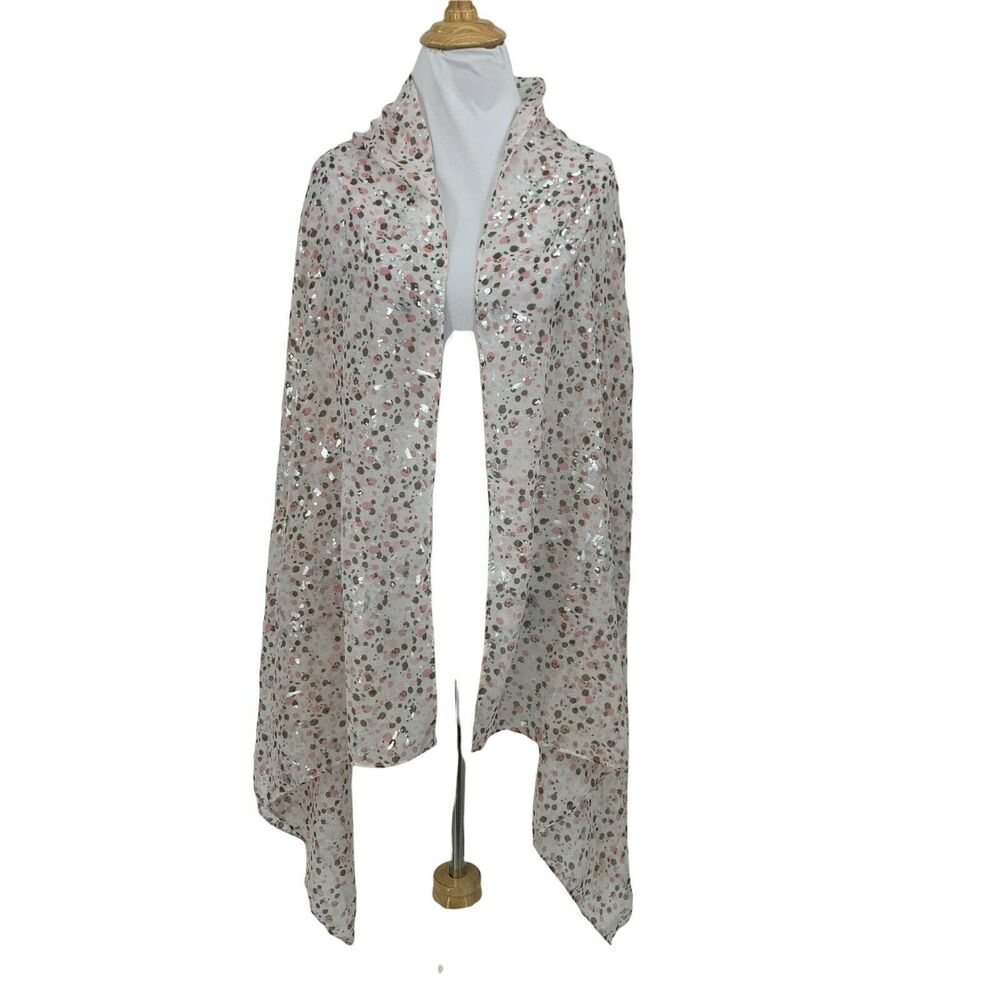 Charming Charlie Metallic Semi Sheer Scarf Womens Size 70" X 28" Light Pink Wrap